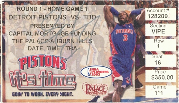 LeBron James Pre-Rookie High School Signed 2003 Playoff Ticket Stub From Lebron Attending Detroit Pistons Game With Worldwide Wess (Beckett)